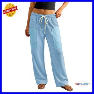 Wide Leg Sweatpants Elastic Waist Drawstring Cargo Pants Loose Fit Active
